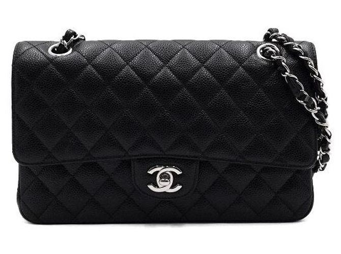 Chanel Borsa a tracolla Black Classic Caviar Medium con catena argentata Nero - vista 2