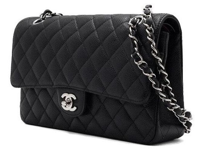 Chanel Borsa a tracolla Black Classic Caviar Medium con catena argentata Nero - vista 3