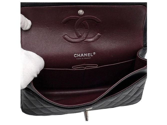 Chanel Borsa a tracolla Black Classic Caviar Medium con catena argentata Nero - vista 6