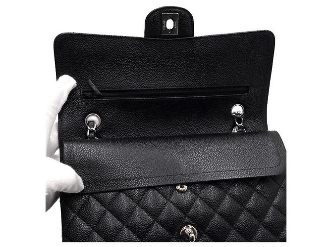 Chanel Borsa a tracolla Black Classic Caviar Medium con catena argentata Nero - vista 8
