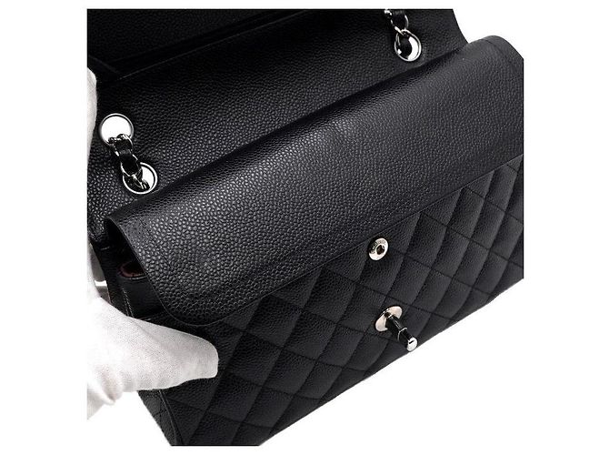 Chanel Borsa a tracolla Black Classic Caviar Medium con catena argentata Nero - vista 9