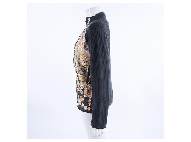 Hermès Strickjacke mit Reißverschluss und Seidenbesatz Mehrfarben - Ansicht 2