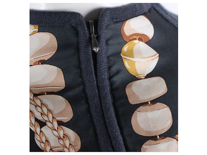 Hermès Strickjacke mit Reißverschluss und Seidenbesatz Mehrfarben - Ansicht 4