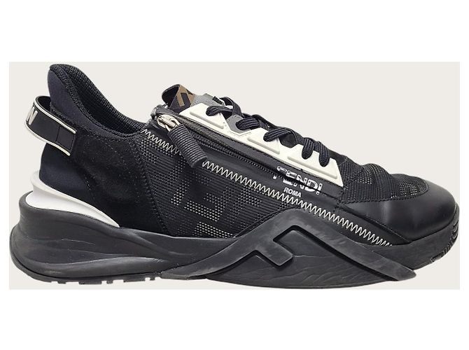 Fendi Sneakers basse in nylon e pelle nera Flow Nero - vista 2
