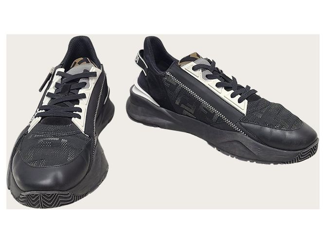 Fendi Sneakers basse in nylon e pelle nera Flow Nero - vista 4