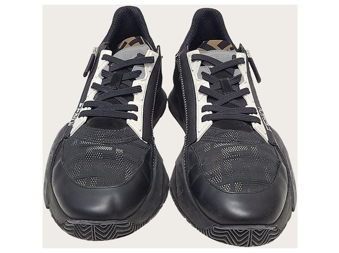 Fendi Sneakers basse in nylon e pelle nera Flow Nero - vista 6