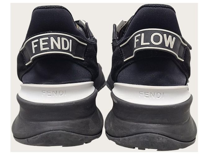 Fendi Sneakers basse in nylon e pelle nera Flow Nero - vista 7