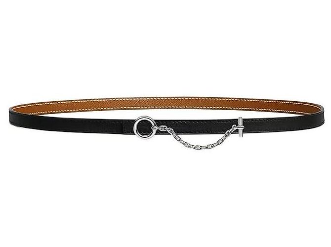 Ring Hermès Cinturón de cuero reversible para mujer Noir Gold Dorado - vista 2
