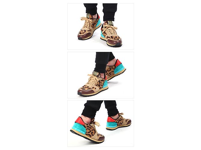 Valentino Rockstud Leopard Suede Running CMQ Multicolore - vista 2