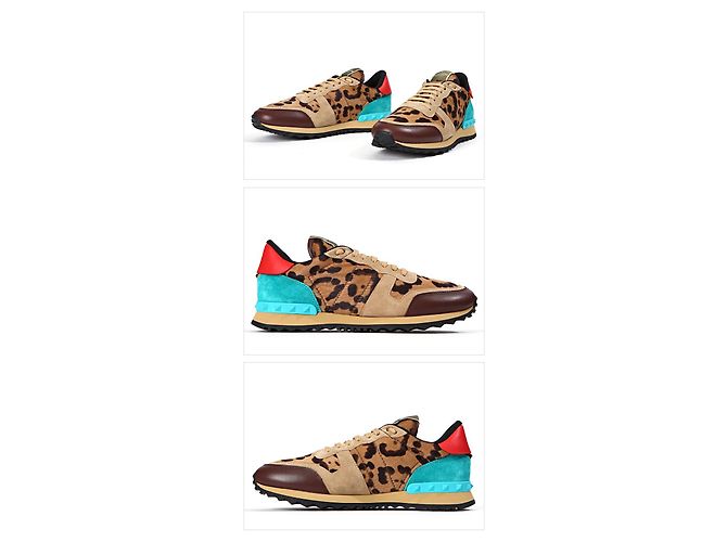 Valentino Rockstud Leopard Suede Running CMQ Multicolore - vista 3