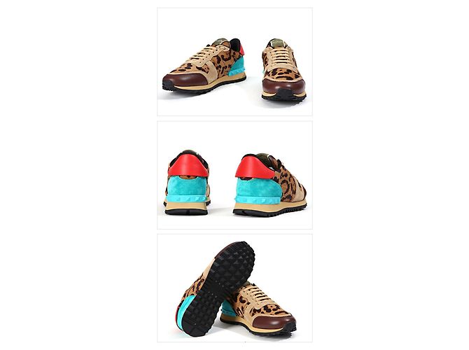 Valentino Rockstud Leopard Suede Running CMQ Multicolore - vista 4