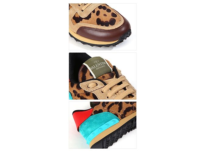 Valentino Rockstud Leopard Suede Running CMQ Multicolore - vista 5
