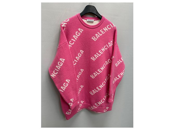 Balenciaga Tricô oversized com logo em toda a peça Rosa - vista 3