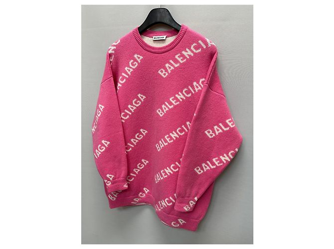 Balenciaga Tricô oversized com logo em toda a peça Rosa - vista 4