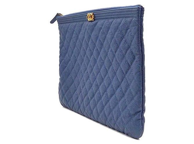 Chanel Clutch Caviar Boy Large Blu - vista 2
