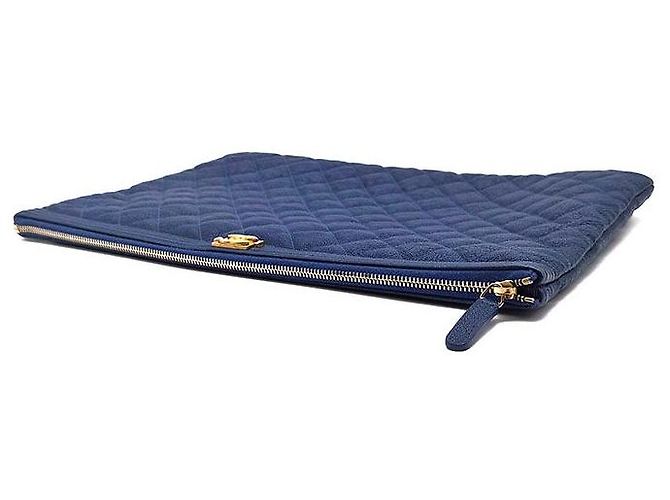 Chanel Clutch Caviar Boy Large Blu - vista 4