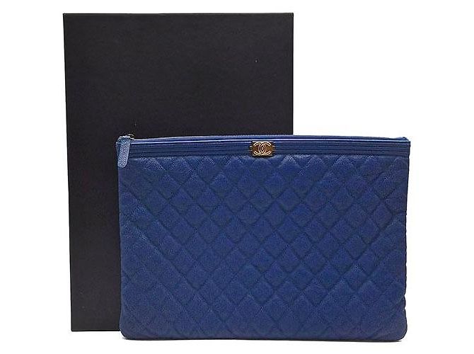 Chanel Clutch Caviar Boy Large Blu - vista 6