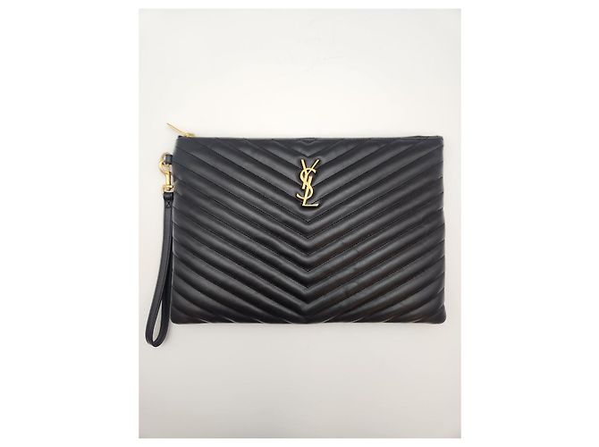 Saint Laurent Clutch Media Matelassé Monogram Nero - vista 2