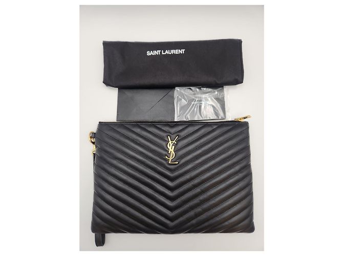 Saint Laurent Clutch Media Matelassé Monogram Nero - vista 3