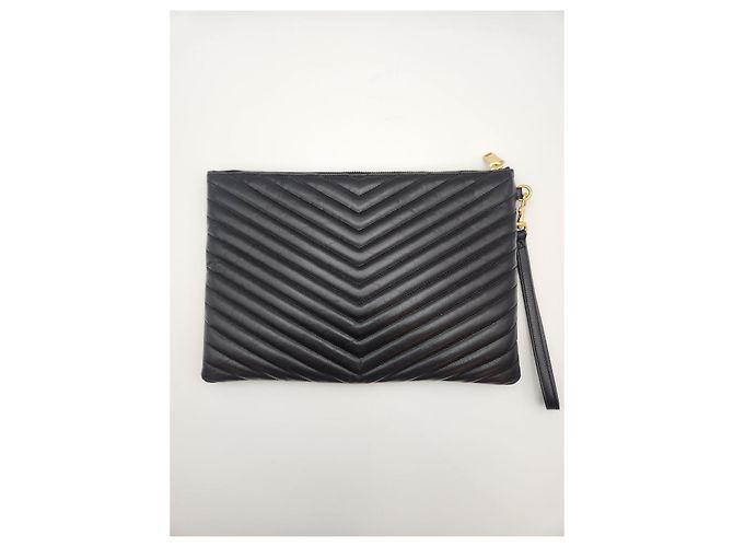 Saint Laurent Clutch Media Matelassé Monogram Nero - vista 5