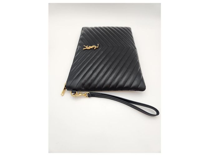 Saint Laurent Clutch Media Matelassé Monogram Nero - vista 7