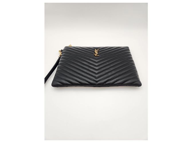 Saint Laurent Clutch Media Matelassé Monogram Nero - vista 8