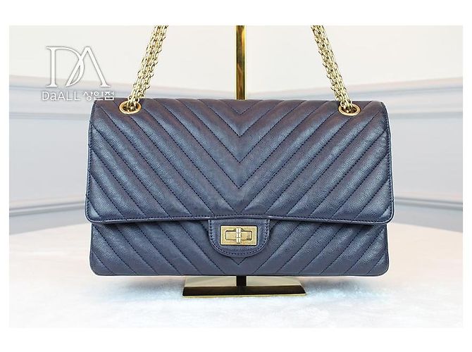 Chanel Serie Vintage Large Chevron Navy Blu - vista 17