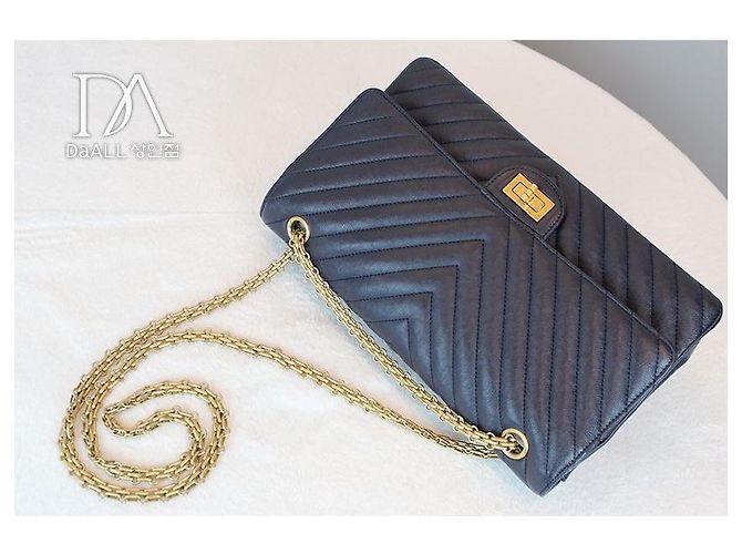 Chanel Serie Vintage Large Chevron Navy Blu - vista 21