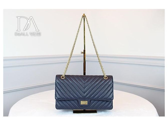 Chanel Serie Vintage Large Chevron Navy Blu - vista 22