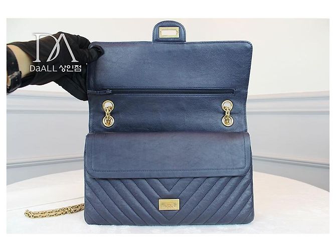 Chanel Serie Vintage Large Chevron Navy Blu - vista 6