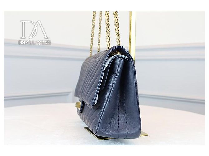 Chanel Serie Vintage Large Chevron Navy Blu - vista 7