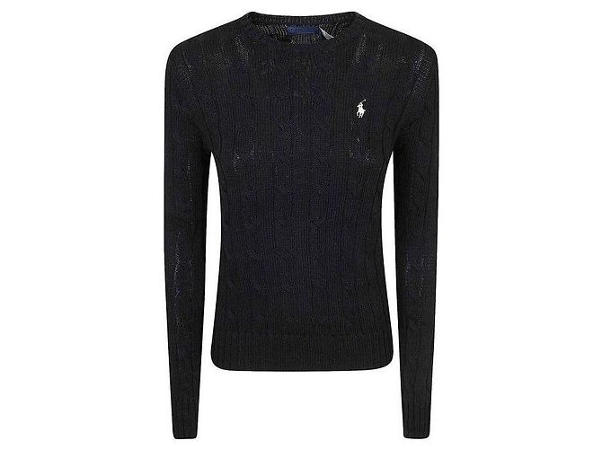 Ralph Lauren Pima-Baumwoll-Zopfstrick mit besticktem Pony-Logo Schwarz - Ansicht 4