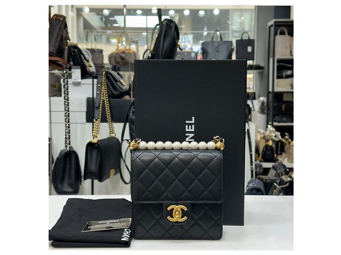 Chanel Vintage Pearl Flap Crossbody Bag Black Schwarz - Ansicht 3