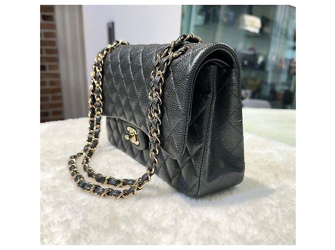 Chanel Caviar Classic Medium Gold-tone Dark Grey Series Marrone - vista 4