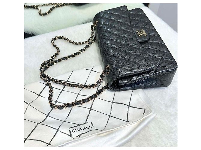Chanel Caviar Classic Medium Gold-tone Dark Grey Series Marrone - vista 8