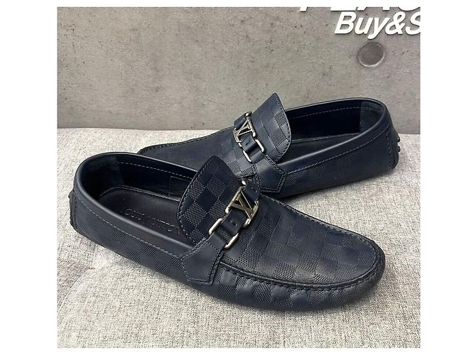 Louis Vuitton Mocassini da guida in pelle Damier Navy Blu - vista 3
