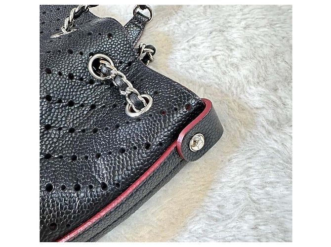 Chanel Borsa Shopper Caviar Chevron Punching Nera Nero - vista 5