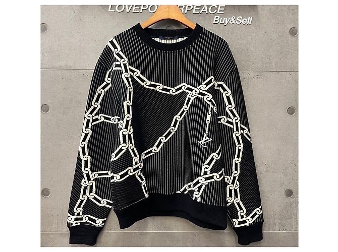 Louis Vuitton Sweatshirt aus Baumwolle Love Power Piece Schwarz mit Kettenstich - Ansicht 2