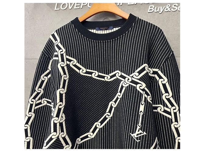 Louis Vuitton Sweatshirt aus Baumwolle Love Power Piece Schwarz mit Kettenstich - Ansicht 4