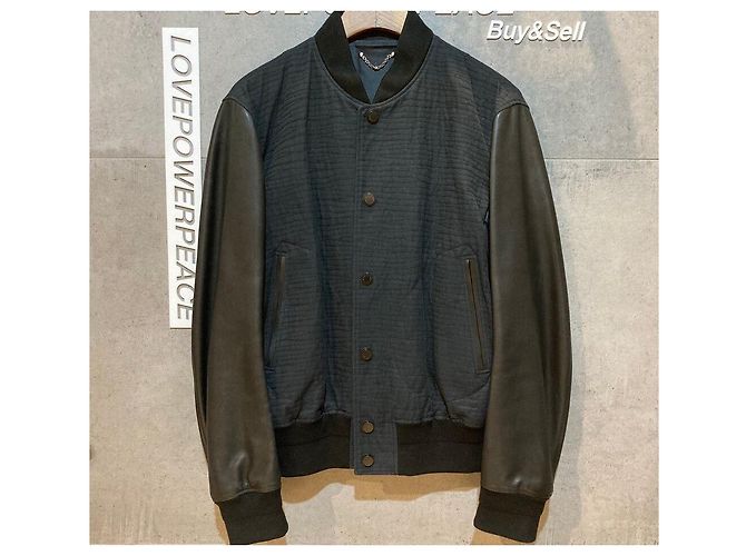 Louis Vuitton Giacca Bomber in pelle e cotone Arm Black Navy Blu - vista 2