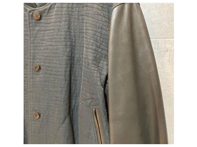 Louis Vuitton Giacca Bomber in pelle e cotone Arm Black Navy Blu - vista 5