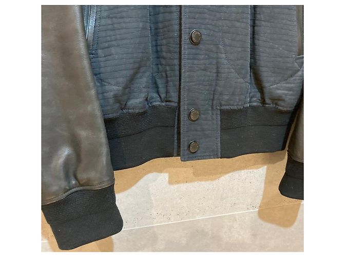Louis Vuitton Giacca Bomber in pelle e cotone Arm Black Navy Blu - vista 6
