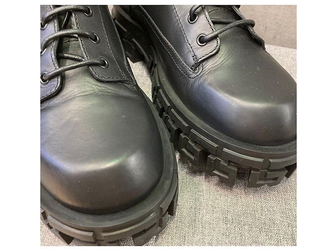 Versace Leather Ankle Biker Boots Black - view 2