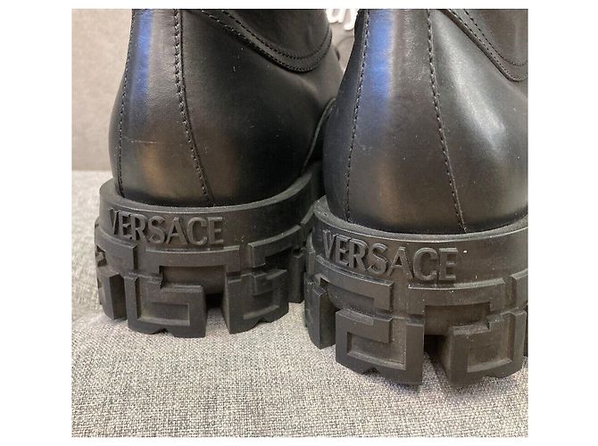 Versace Leather Ankle Biker Boots Black - view 5