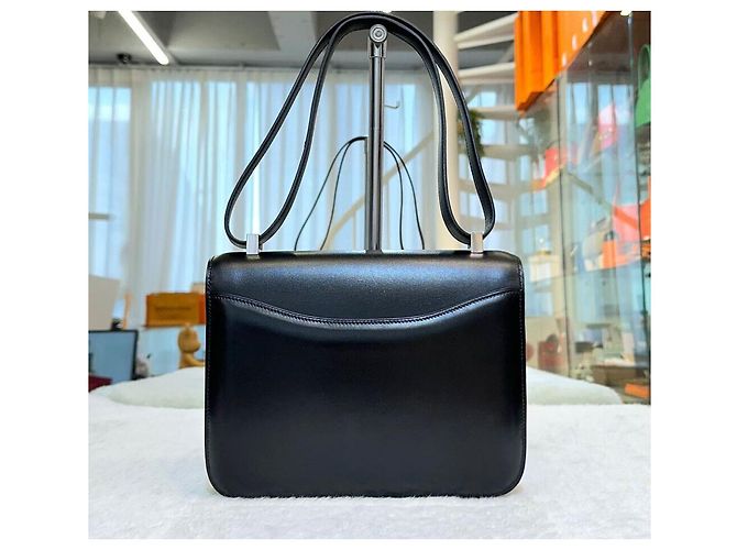Hermès Borsa a Spalla Constance Box Leather Black Silver Engraving Nero - vista 2