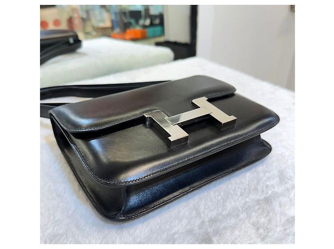 Hermès Borsa a Spalla Constance Box Leather Black Silver Engraving Nero - vista 3