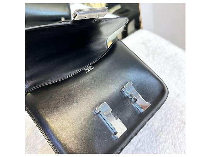 Hermès Borsa a Spalla Constance Box Leather Black Silver Engraving Nero - vista 6