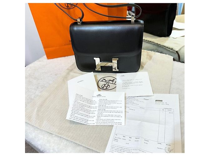Hermès Borsa a Spalla Constance Box Leather Black Silver Engraving Nero - vista 8