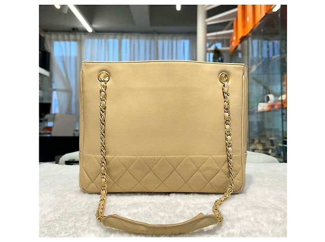 Chanel Vintage Matelassé Lammfell Tote Bag Beige Generation Braun - Ansicht 2