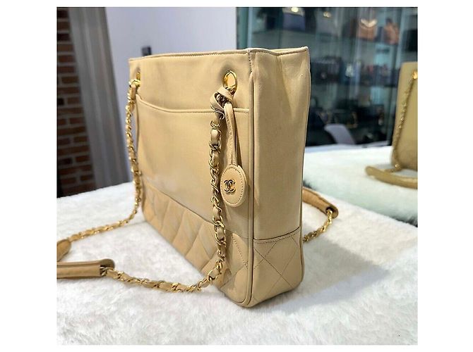 Chanel Vintage Matelassé Lammfell Tote Bag Beige Generation Braun - Ansicht 4